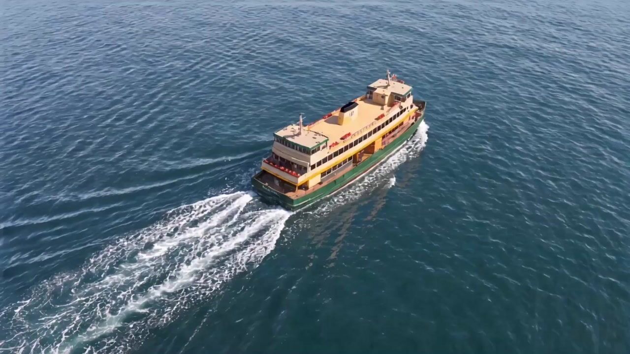 Aerial view of a Sydney ferry crossing the harbour